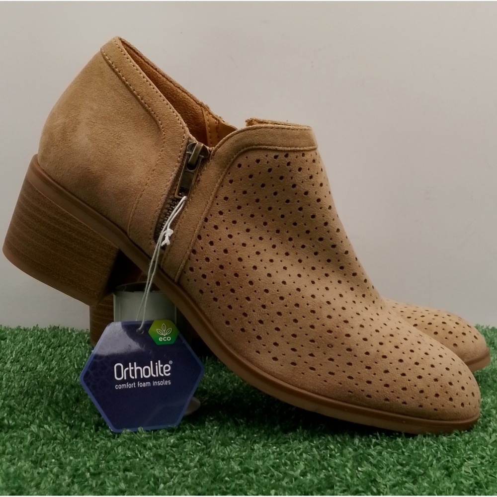 New‎ Sonoma Ankle Boots Women's 9 M Medium Tan Ortholite Suede Block Heel ZipUp